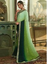 Savory Green and Sea Green Embroidered Contemporary Style Saree