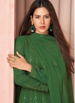 Savory Green Embroidered Georgette Palazzo Salwar Suit