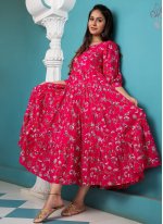 Savory Magenta and Pink Floral Print Cotton Readymade Gown