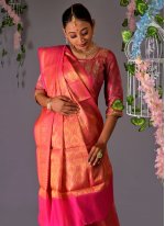 Savory Pink Weaving Silk Traditional Designer Saree