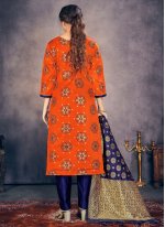 Scintillating Banarasi Silk Orange Pant Style Suit