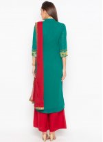 Scintillating Fancy Faux Georgette Green and Red Designer Suit