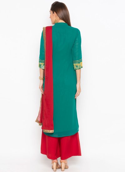 Scintillating Fancy Faux Georgette Green and Red Designer Suit