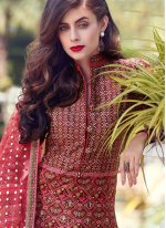 Scintillating Red Digital Print Readymade Suit