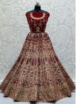 Scintillating Velvet Embroidered Maroon Lehenga Choli