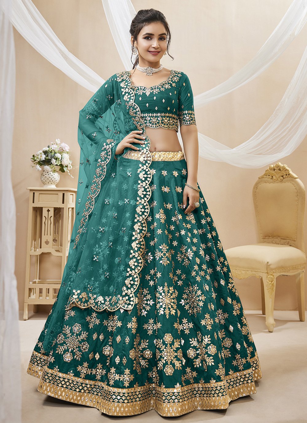 Sea Green Embroidered Lehenga Set Design by Anupraas at Pernia's Pop Up  Shop 2024