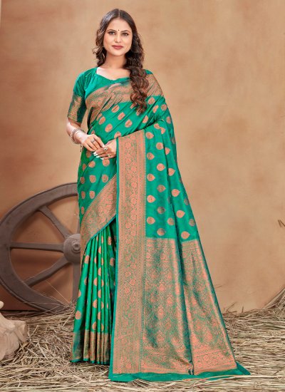 Sea Green Banarasi Silk Trendy Saree