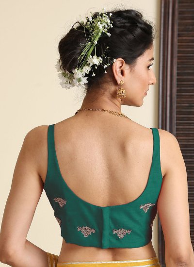 
                            Sea Green Dupion Silk Embroidered Designer Blouse