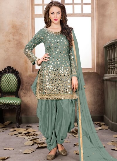 Sea Green Embroidered Designer Patiala Suit