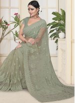 Sea Green Embroidered Traditional Saree