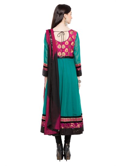 Sea Green Faux Georgette Embroidered Readymade Anarkali Salwar Suit