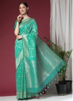 Sea Green Silk Contemporary Saree