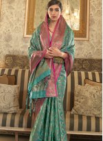 Sea Green Tussar Silk Weaving Designer Traditional Saree