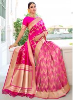 Sensational Banarasi Silk Weaving Hot Pink Designer Traditional Saree