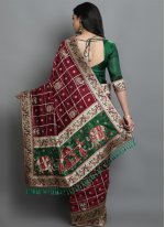 Sensational Green and Maroon Silk Designer Traditional Saree