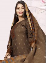Sensational Printed Brown Pashmina Salwar Suit