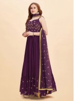 Sensational Purple Embroidered Readymade Gown
