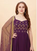 Sensational Purple Embroidered Readymade Gown
