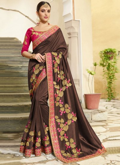 Sensible Brown Vichitra Silk Traditional Designer Saree