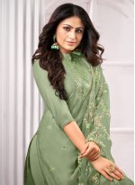 Sensible Cotton Embroidered Green Designer Palazzo Salwar Suit