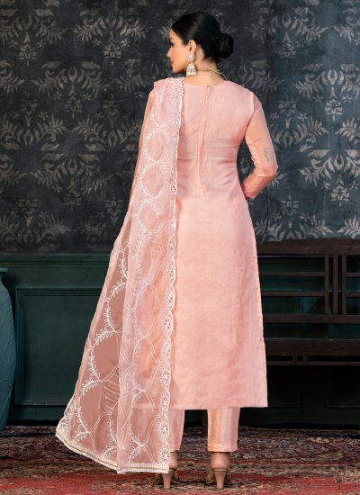 
                            Sensible Handwork Pink Organza Designer Salwar Suit