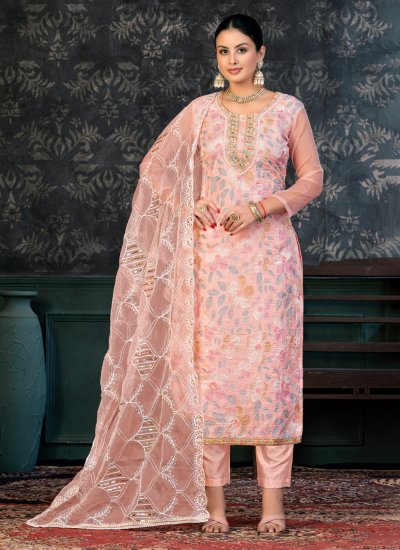 Sensible Handwork Pink Organza Designer Salwar Suit