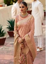 Sensible Pink Woven Jacquard Silk Traditional Saree