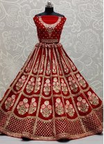 Sensible Red Thread Velvet Lehenga Choli