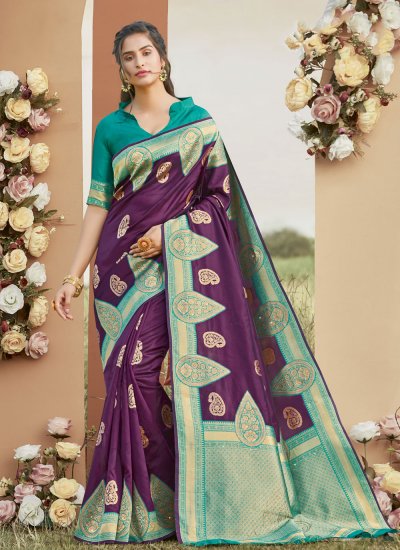 Sensible Silk Woven Purple Traditional Designer Saree