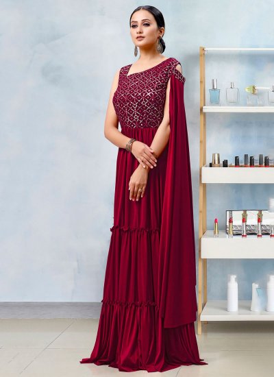 Sequins Imported Designer Gown in Maroon