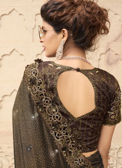 Sequins Imported Saree in Brown