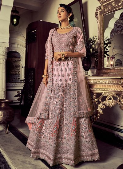Sequins Net Lehenga Choli in Rose Pink