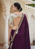 Sequins Vichitra Silk Contemporary Saree in Purple