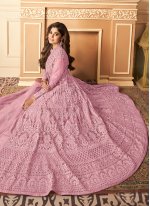  Shamita Shetty Embroidered Pink Designer Floor Length Salwar Suit