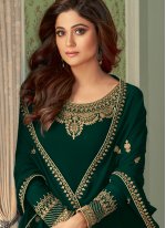 Shamita Shetty Entrancing Green Designer Palazzo Salwar Suit