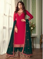 Shamita Shetty Faux Georgette Embroidered Hot Pink Designer Palazzo Salwar Suit