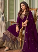 Shamita Shetty Faux Georgette Purple Designer Palazzo Salwar Kameez 