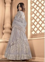 Shamita Shetty Grey Net Resham Floor Length Anarkali Suit