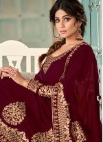 Shamita Shetty Magenta Faux Georgette Floor Length Anarkali Suit