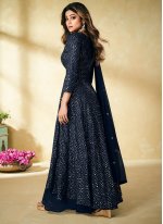 Shamita Shetty Navy Blue Pure Georgette Mirror Readymade Designer Salwar Suit