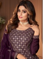 Shamita Shetty Purple Ceremonial Readymade Salwar Suit