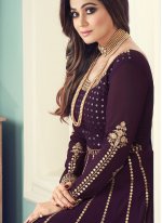 Shamita Shetty Purple Faux Georgette Designer Floor Length Suit