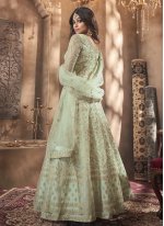 Shamita Shetty Resham Green Net Floor Length Anarkali Suit