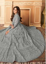 Shamita Shetty Resham Grey Net Designer Floor Length Salwar Suit