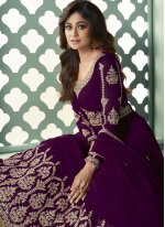 Shamita Shetty Resham Purple Faux Georgette Designer Suit