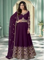 Shamita Shetty Resham Purple Faux Georgette Designer Suit