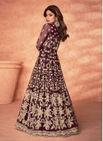 Shamita Shetty Wine Net Floor Length Designer Suit