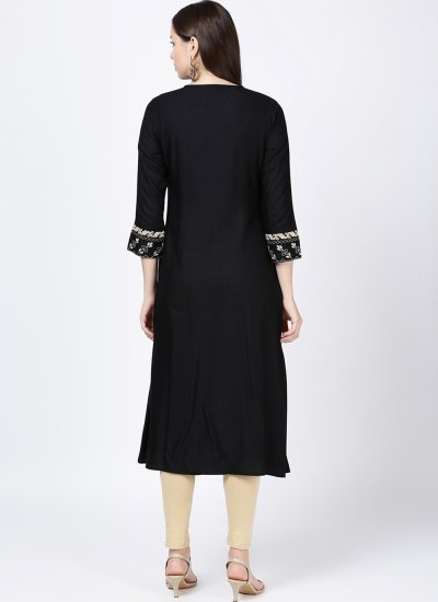
                            Sightly Black Embroidered Rayon Casual Kurti