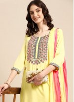 Sightly Cotton Yellow Embroidered Salwar Kameez