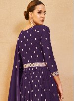 Sightly Georgette Embroidered Purple Trendy Salwar Kameez